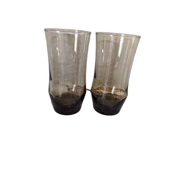 Vintage Libbey Tulip Tawny Brown tumbler iced tea  drinking glasses set of 2 - Picture 4 of 8